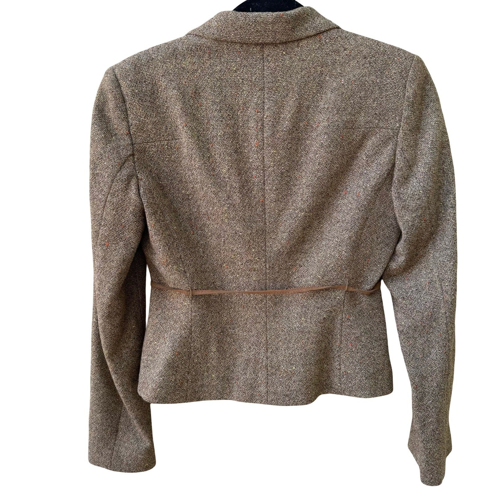 Tahari Tweed Wool Blend Dark Academia Professor Core Blazer Jacket Tie Waist 2