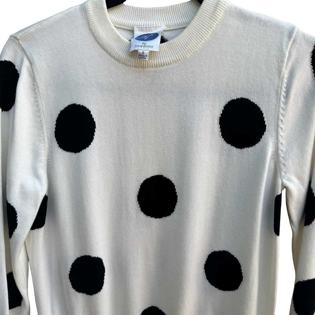 Diane Gilman Polka Dot Minimalist Parisian Chic Retro Mod Knit Sweater White S