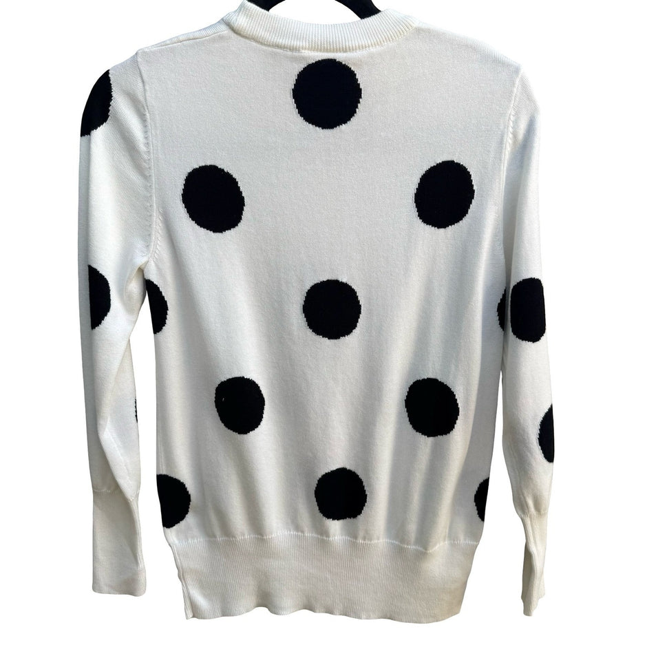 Diane Gilman Polka Dot Minimalist Parisian Chic Retro Mod Knit Sweater White S