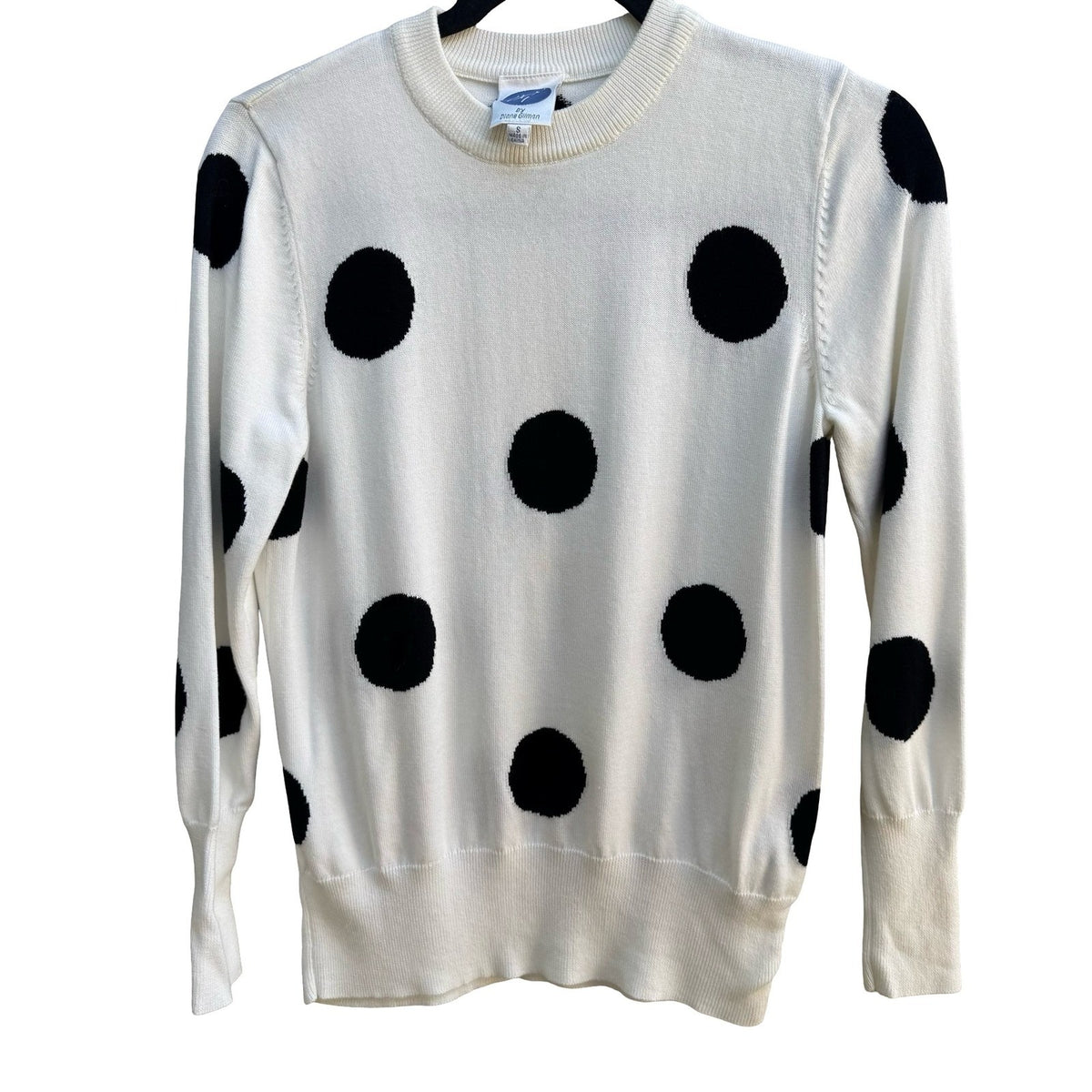 Diane Gilman Polka Dot Minimalist Parisian Chic Retro Mod Knit Sweater White S
