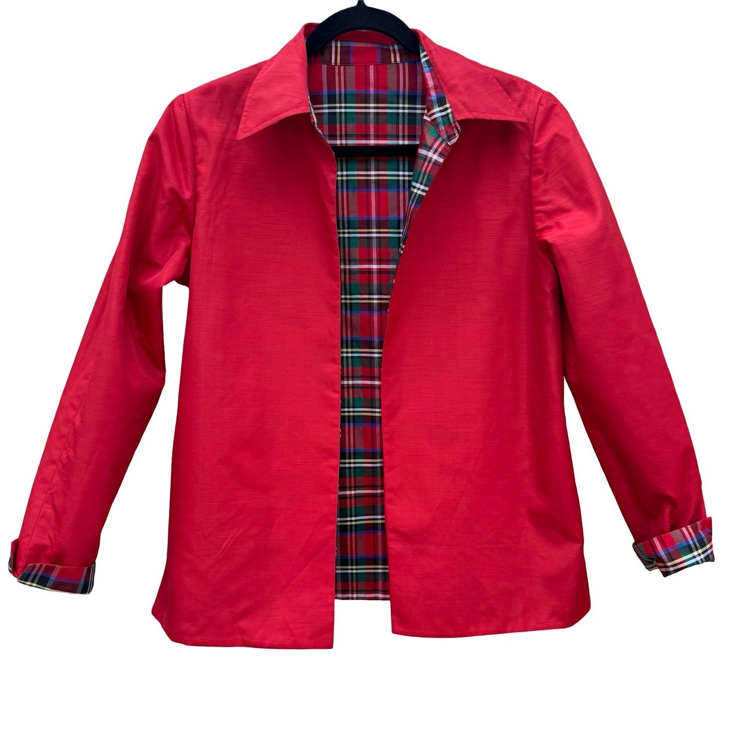 MSK Womens Reversible Silk Blend Plaid Jacket Red Multi Color Size S 3A2337