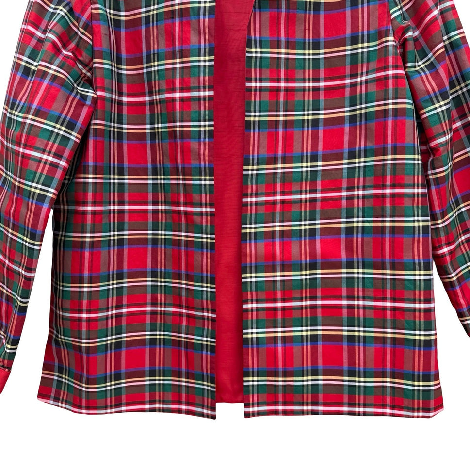 MSK Womens Reversible Silk Blend Plaid Jacket Red Multi Color Size S 3A2337