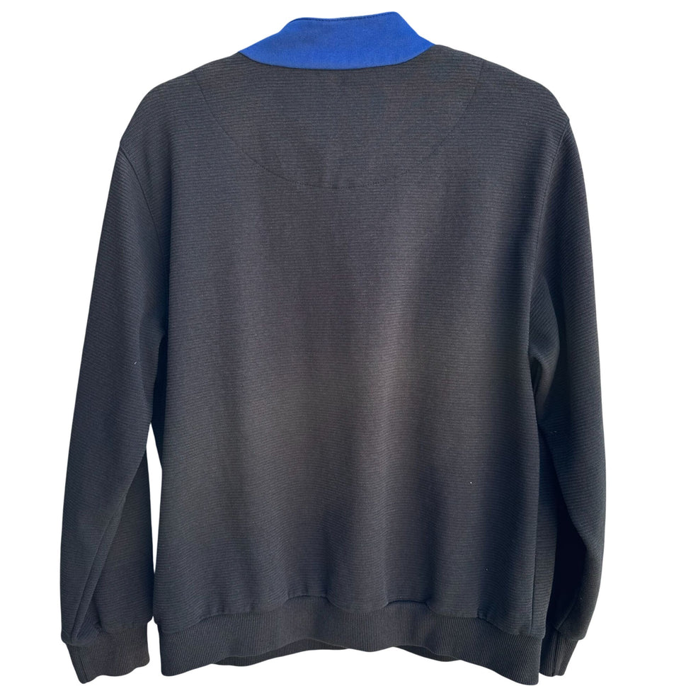 Alfred Dunner Vintage 80s Blue Black Argyle Zip Collar Pullover Sweatshirt M