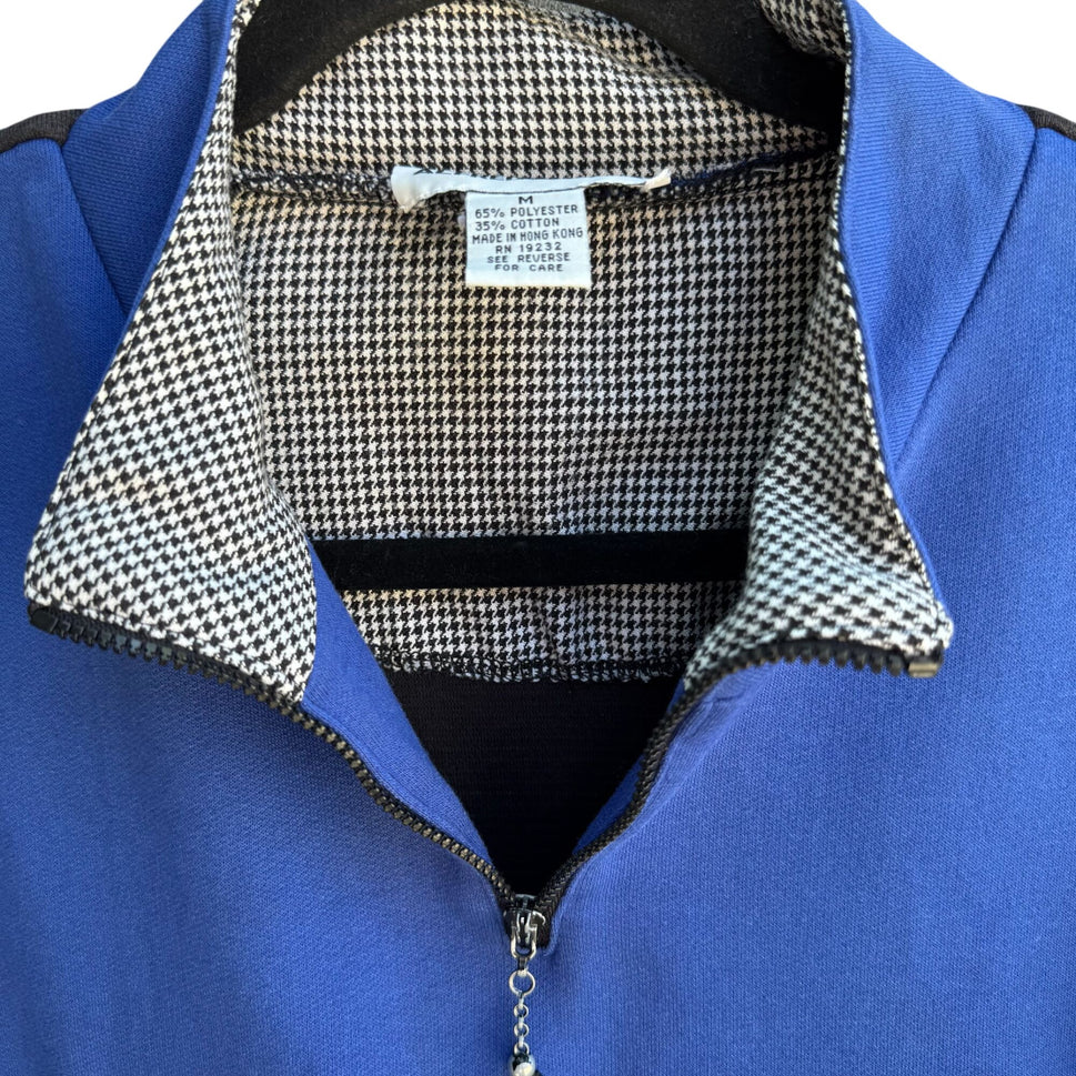 Alfred Dunner Vintage 80s Blue Black Argyle Zip Collar Pullover Sweatshirt M