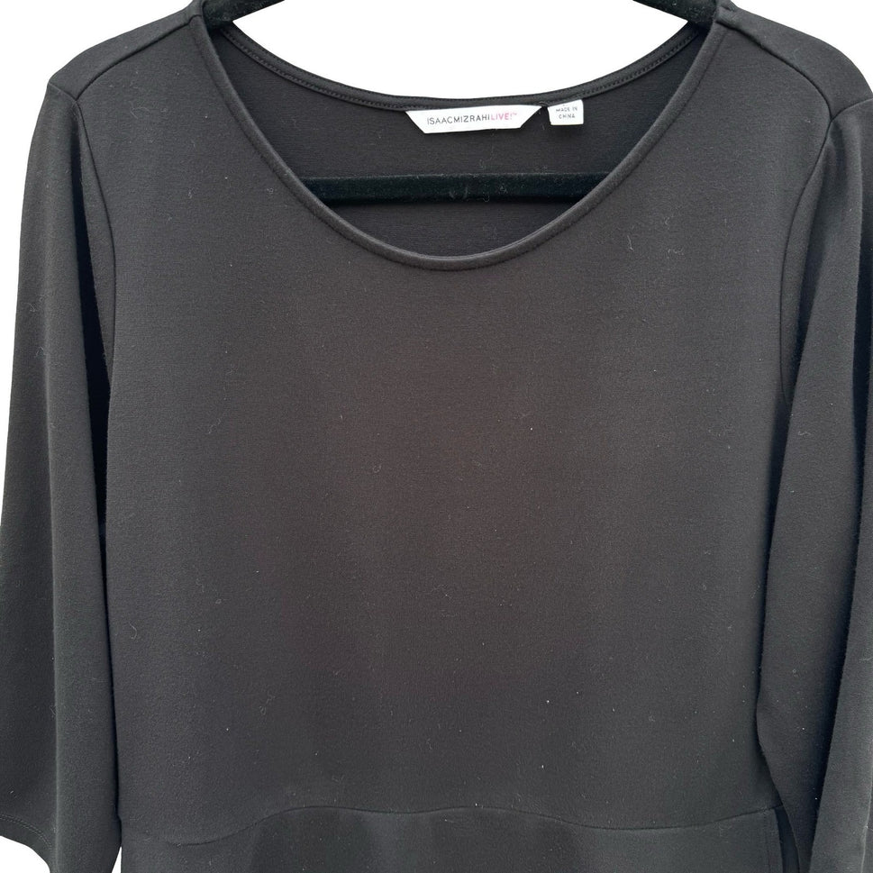 Isaac Mizrahi Live Womens Black Peplum Top 3/4 Sleeve Double Layer Tulip Hem L