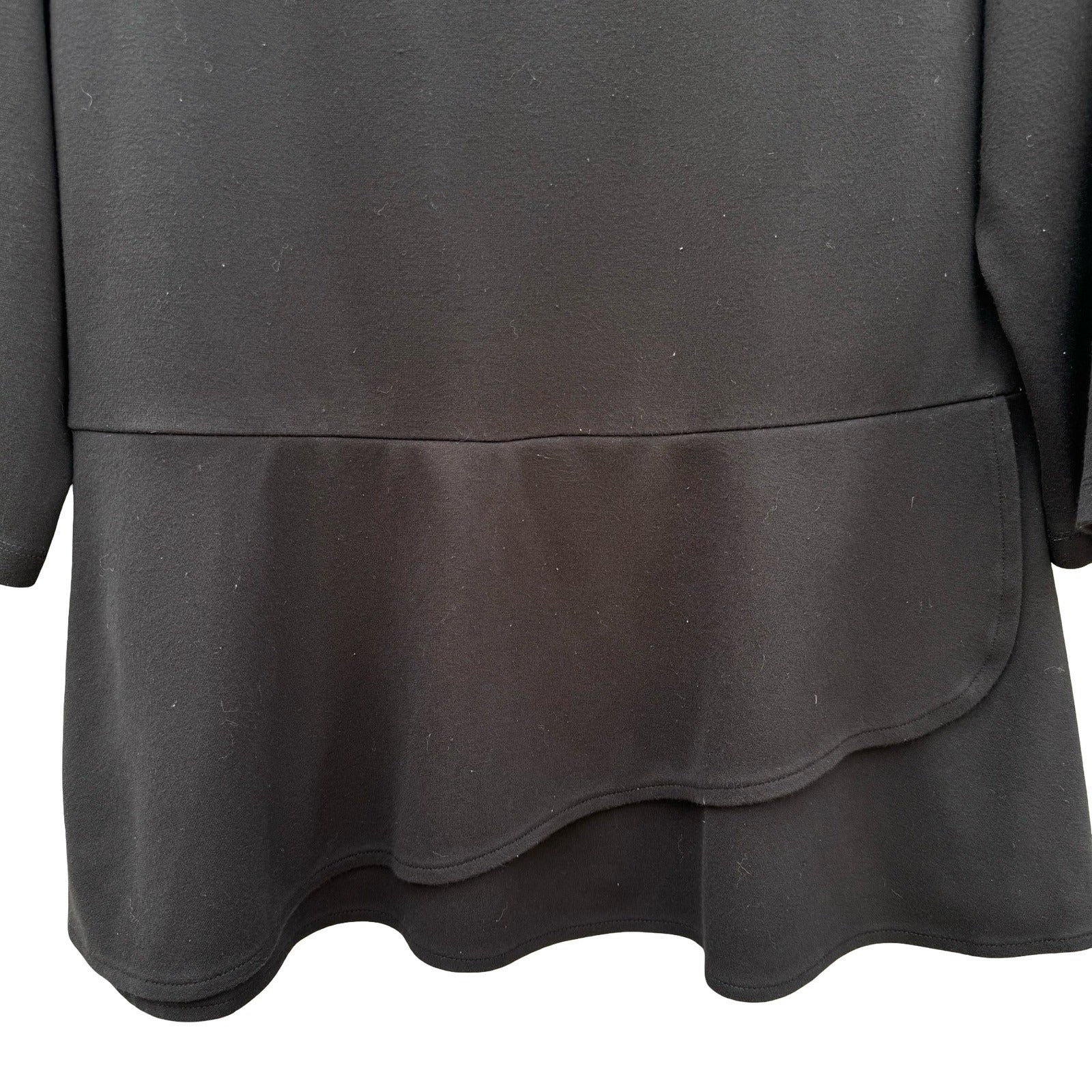 Isaac Mizrahi Live Womens Black Peplum Top 3/4 Sleeve Double Layer Tulip Hem L