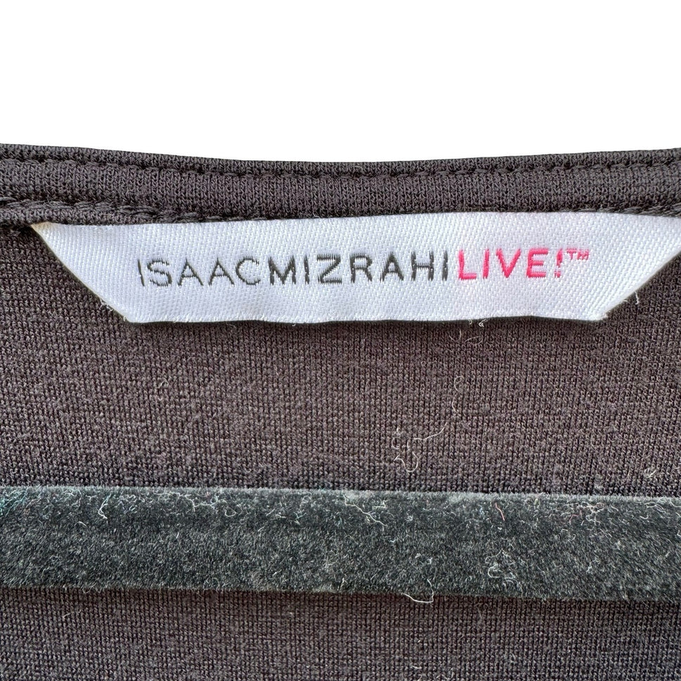 Isaac Mizrahi Live Womens Black Peplum Top 3/4 Sleeve Double Layer Tulip Hem L