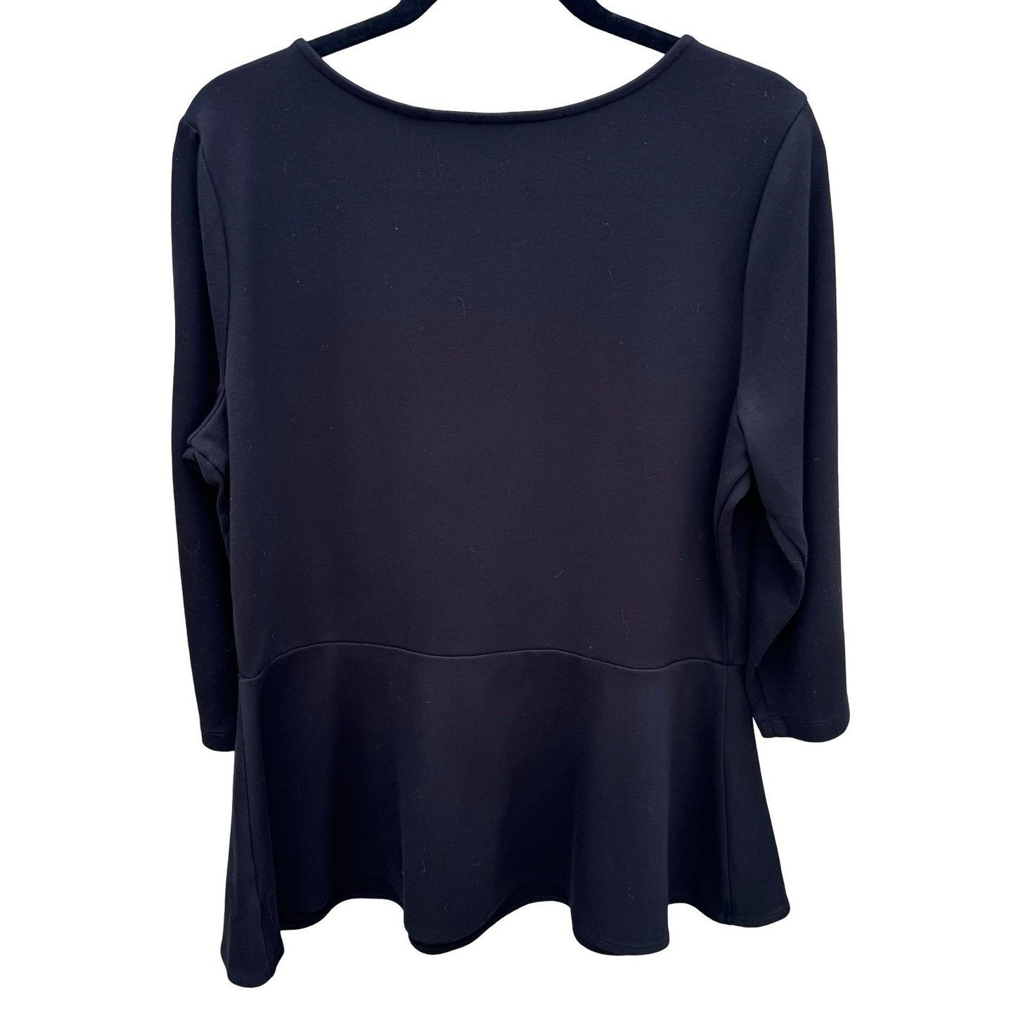 Isaac Mizrahi Live Womens Black Peplum Top 3/4 Sleeve Double Layer Tulip Hem L
