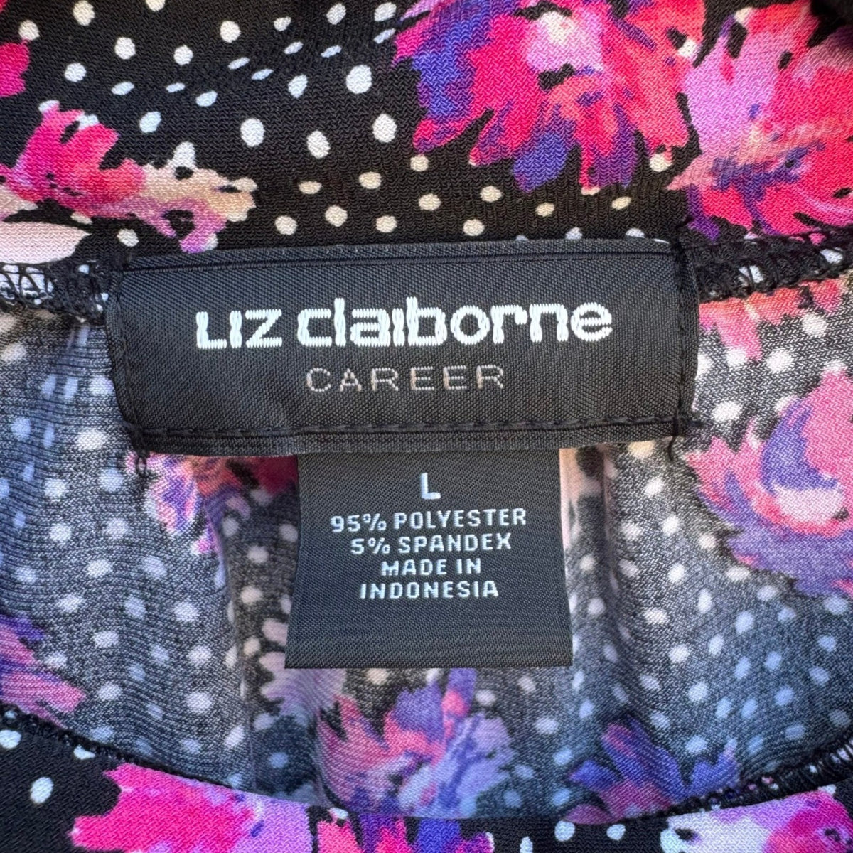 Liz Claiborne Career Floral Polka Dot Feminine Tie Neck Sleeveless Blouse L