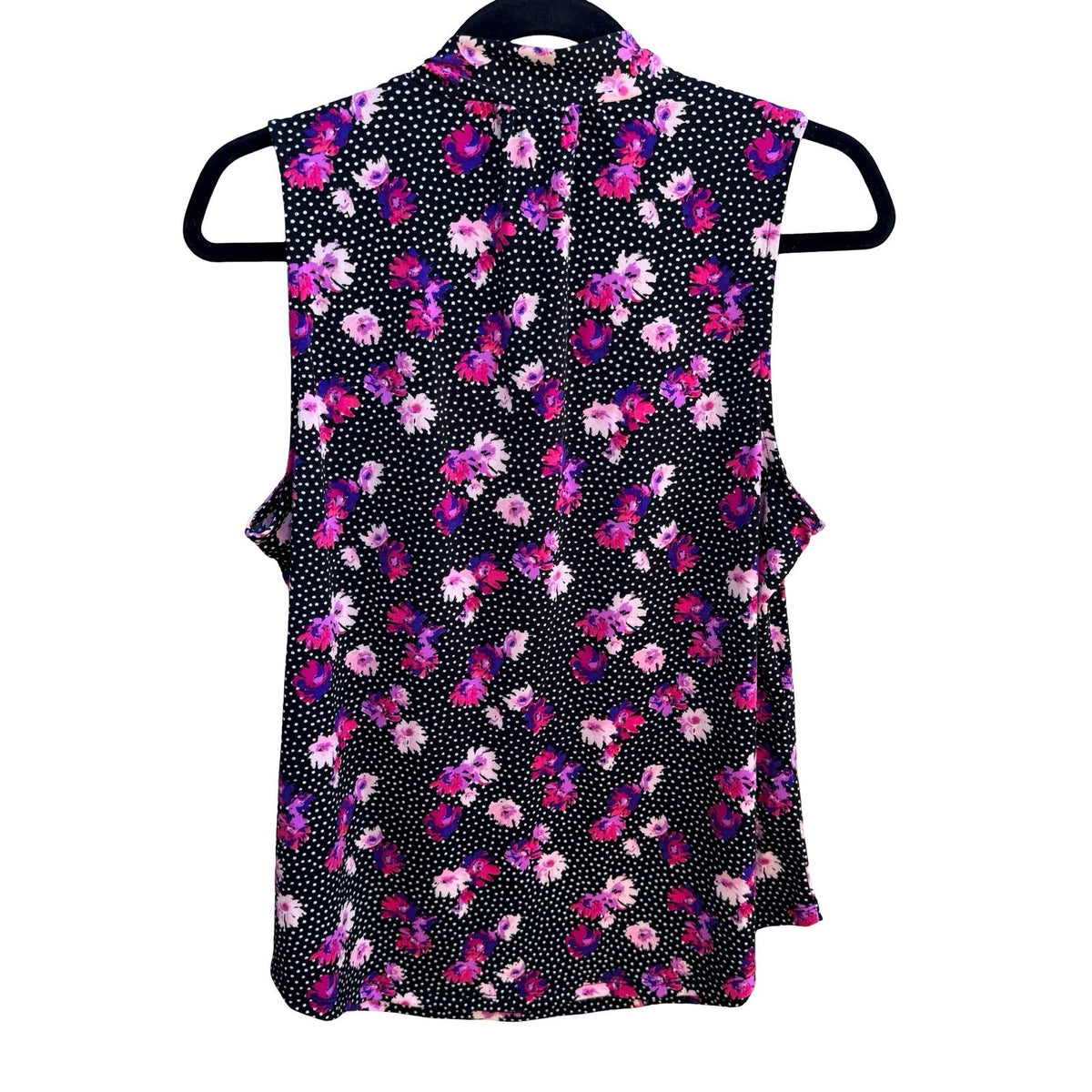 Liz Claiborne Career Floral Polka Dot Feminine Tie Neck Sleeveless Blouse L