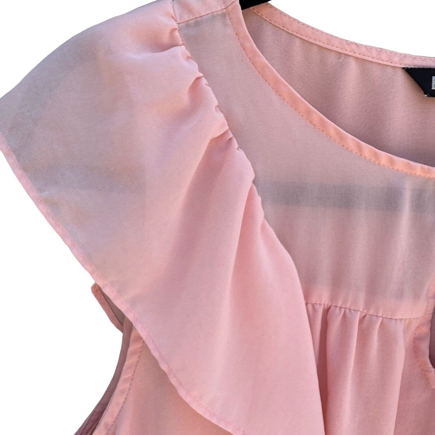 Express Pink Ruffle Flutter Sleeve Chiffon Blouse Keyhole Neck Top S Coquette