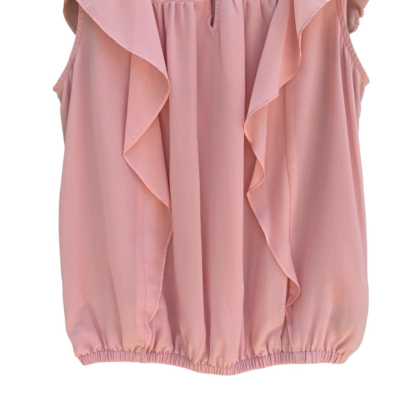 Express Pink Ruffle Flutter Sleeve Chiffon Blouse Keyhole Neck Top S Coquette