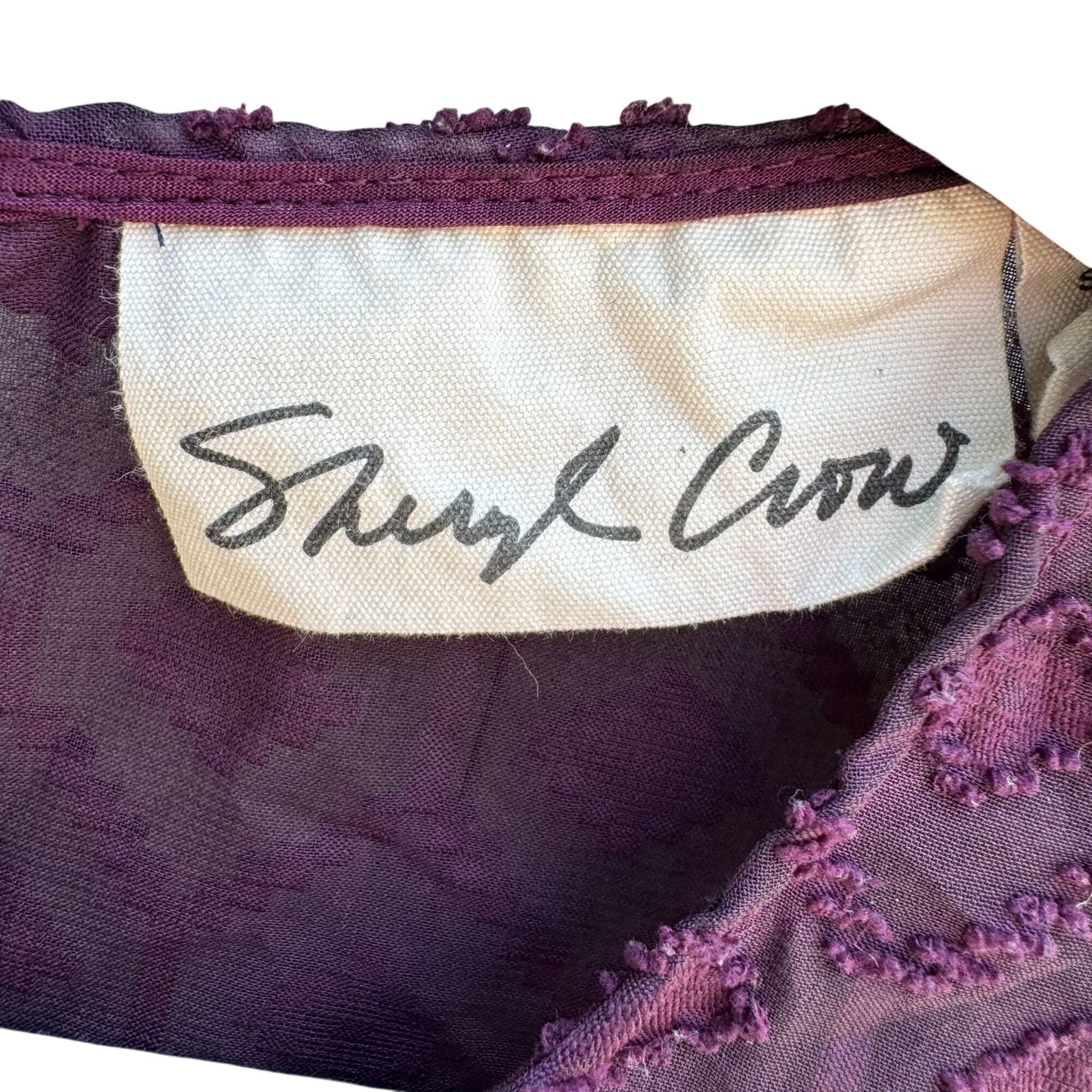 Sheryl Crow Purple Boho Lace Embroidered Detail Short Sleeve Button Back Top S