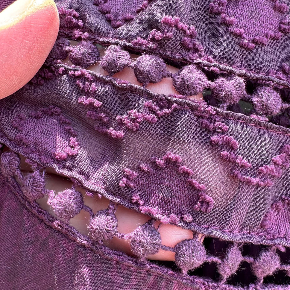 Sheryl Crow Purple Boho Lace Embroidered Detail Short Sleeve Button Back Top S