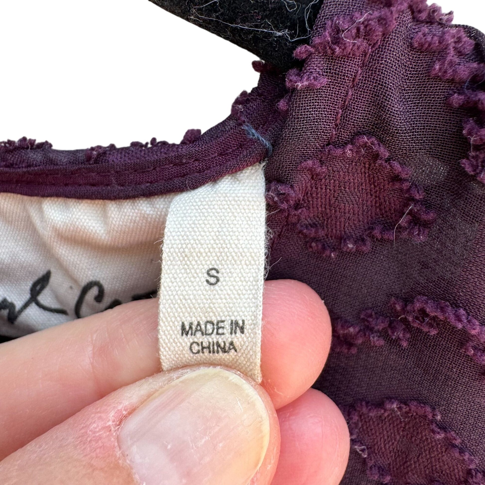 Sheryl Crow Purple Boho Lace Embroidered Detail Short Sleeve Button Back Top S