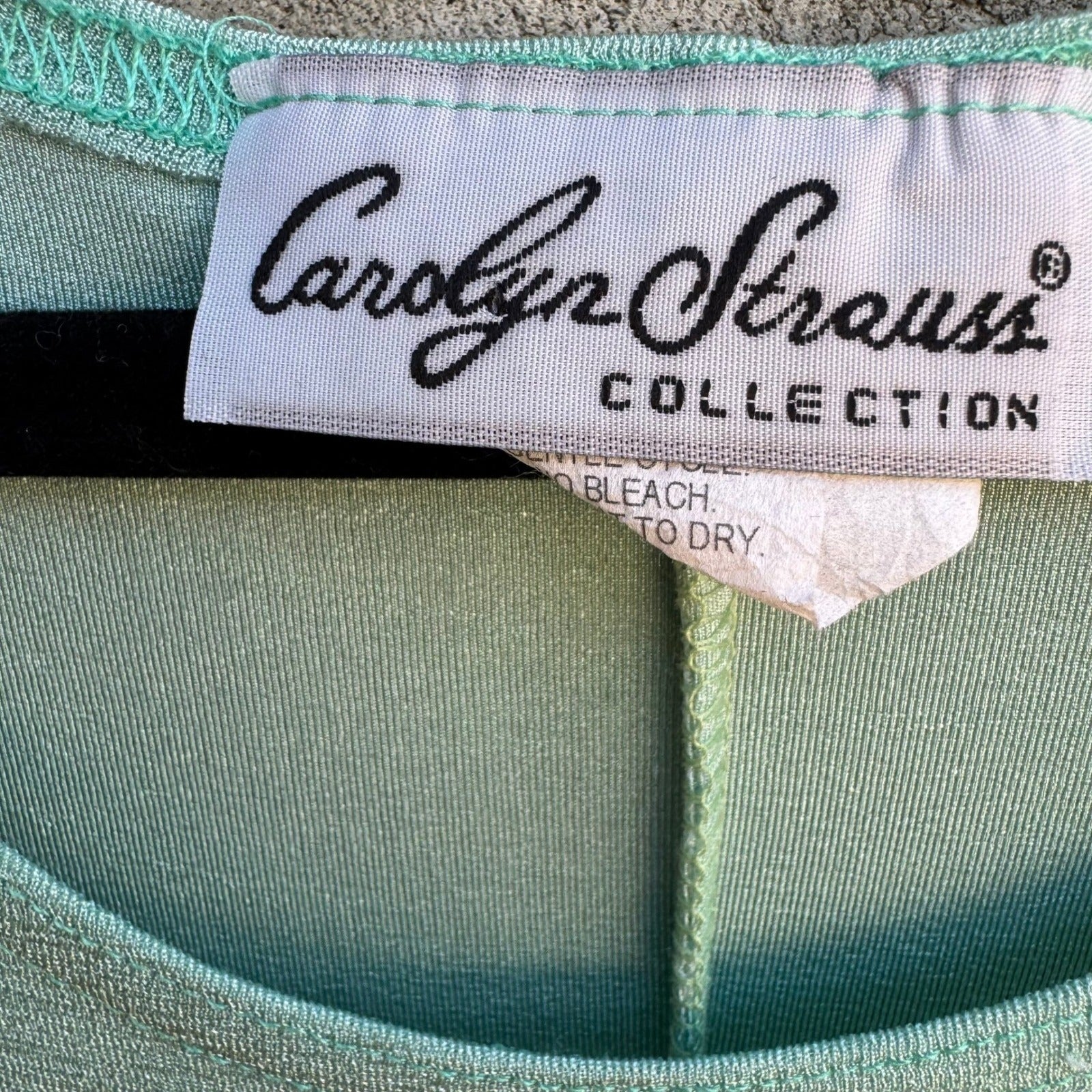 Carolyn Strauss Collection Minimalist Sage Green Shimmer Maxi Dress Vest Set L