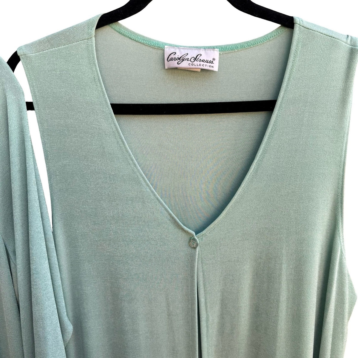 Carolyn Strauss Collection Minimalist Sage Green Shimmer Maxi Dress Vest Set L
