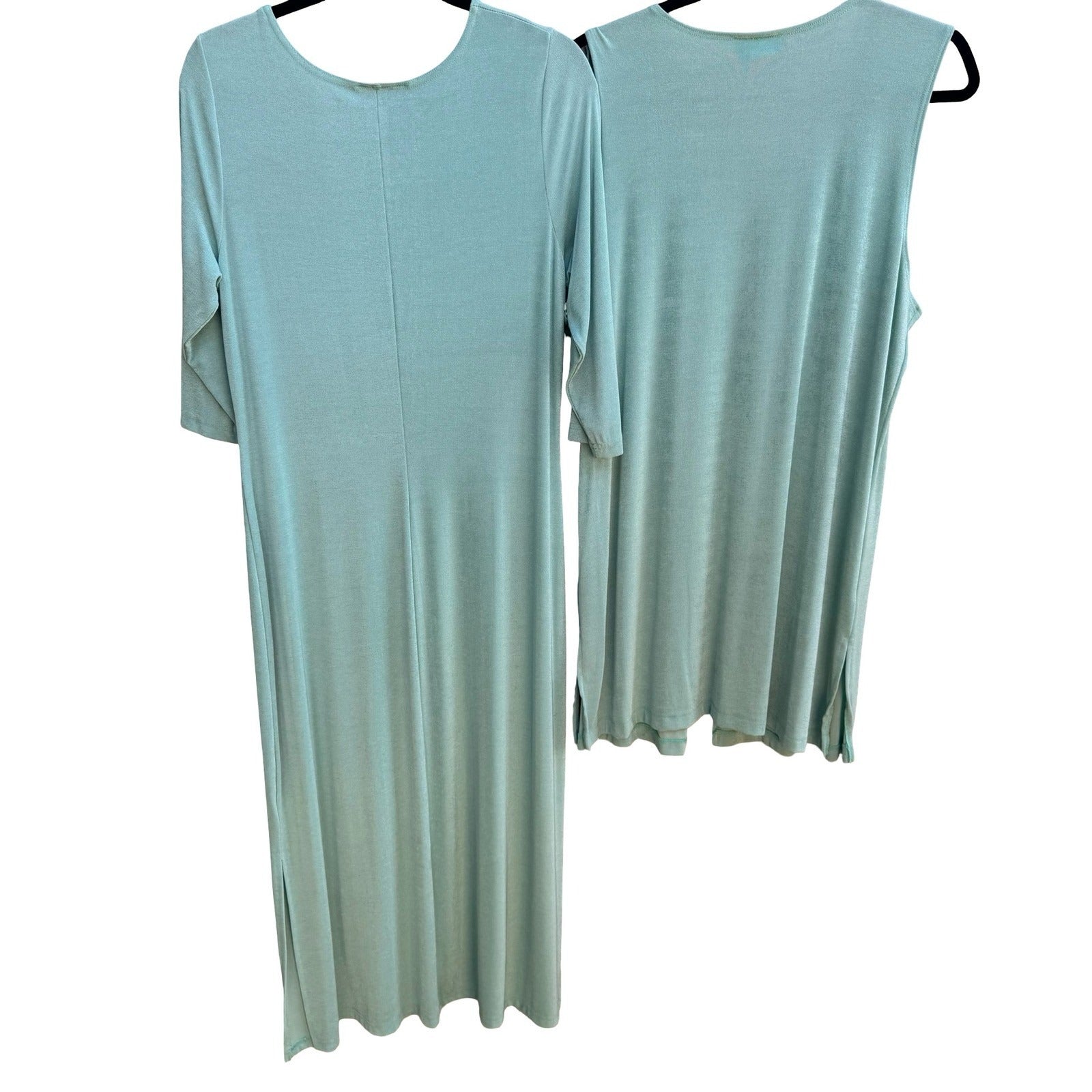 Carolyn Strauss Collection Minimalist Sage Green Shimmer Maxi Dress Vest Set L