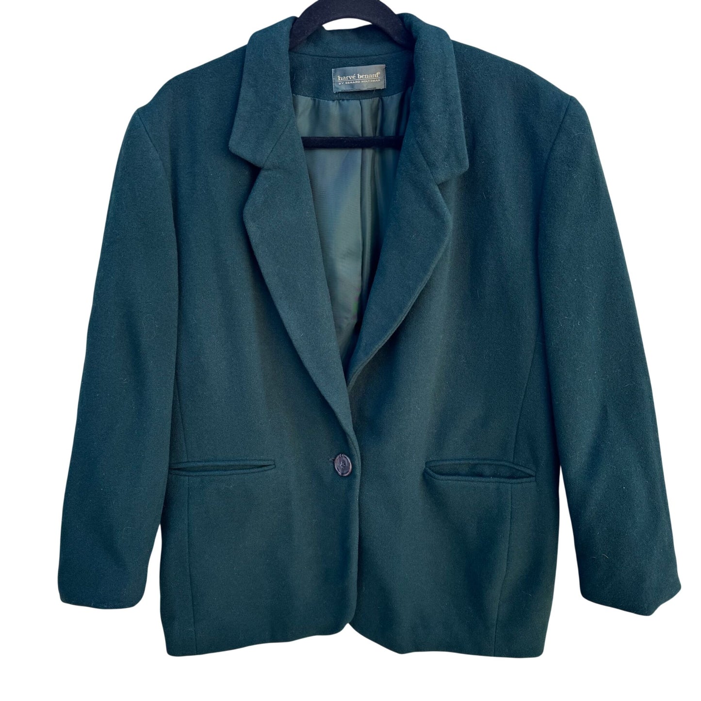 Harvé Benard Vintage 80s 90s Womens Forest Green Wool Oversized Blazer Jacket L