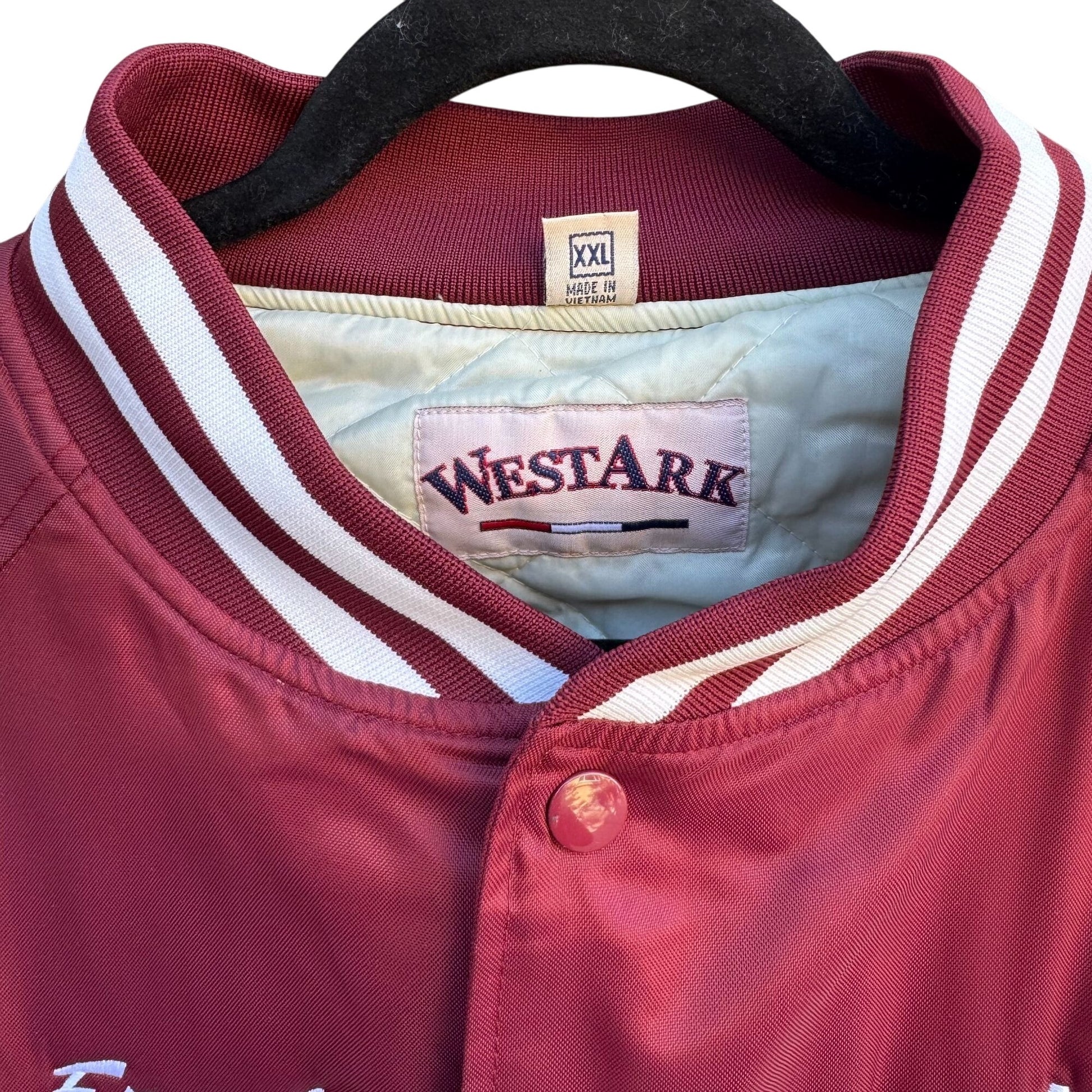 WestArk Vintage AVC Marauders Athletics Maroon Quilted Satin Bomber Jacket XXL