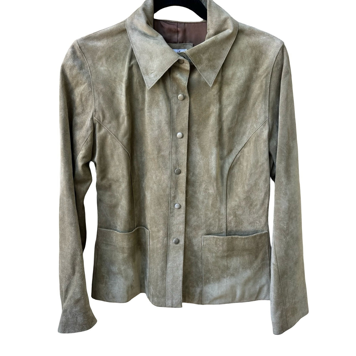 Jewels Julie Knapp Vintage Y2K 90s Boho Western Suede Leather Snap Jacket Tan S