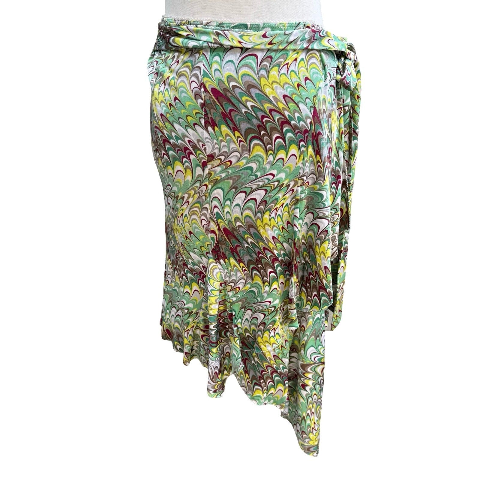 Poleci Y2K Mod Psychedelic Marble Swirl Wrap Skirt Asymmetrical Handkerchief S