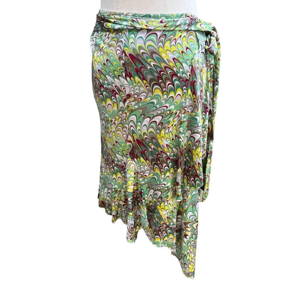 Poleci Y2K Mod Psychedelic Marble Swirl Wrap Skirt Asymmetrical Handkerchief S