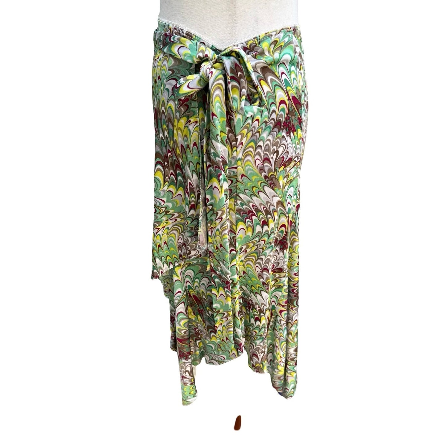 Poleci Y2K Mod Psychedelic Marble Swirl Wrap Skirt Asymmetrical Handkerchief S