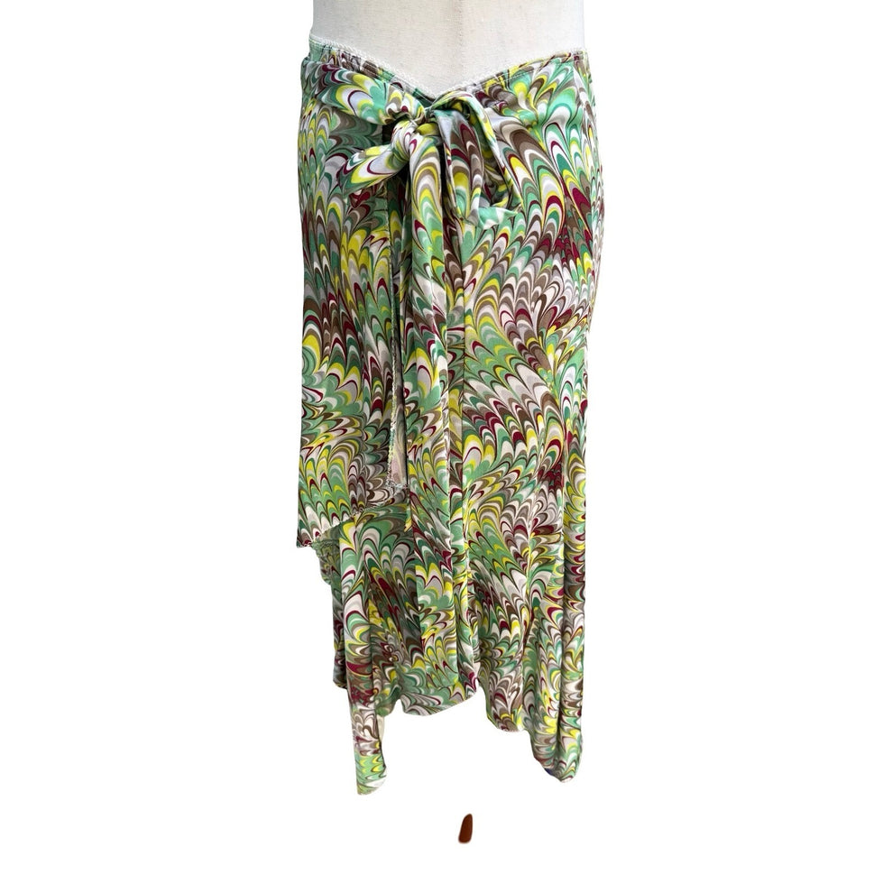 Poleci Y2K Mod Psychedelic Marble Swirl Wrap Skirt Asymmetrical Handkerchief S