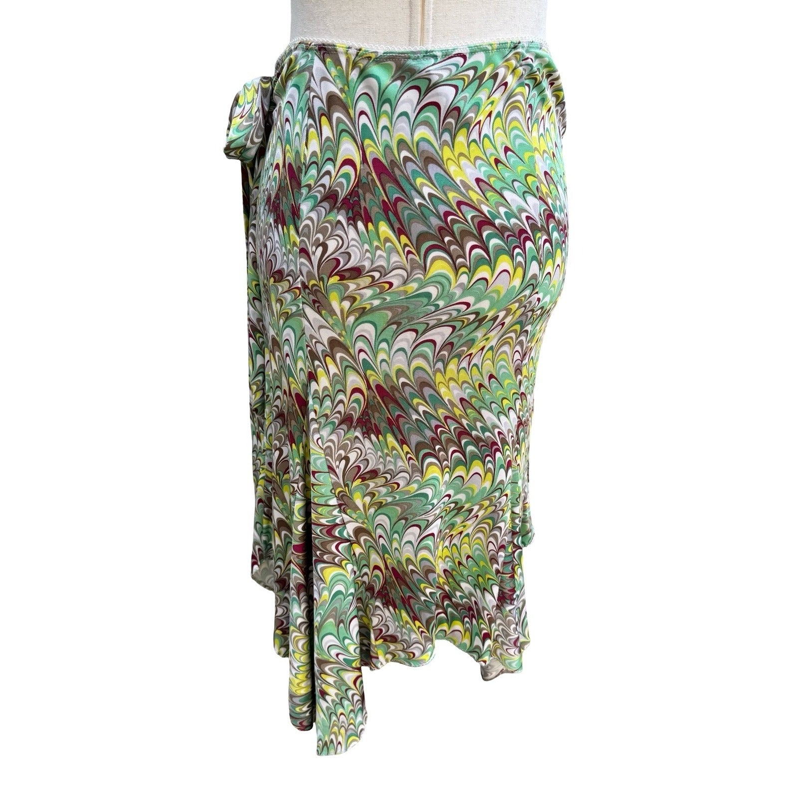 Poleci Y2K Mod Psychedelic Marble Swirl Wrap Skirt Asymmetrical Handkerchief S