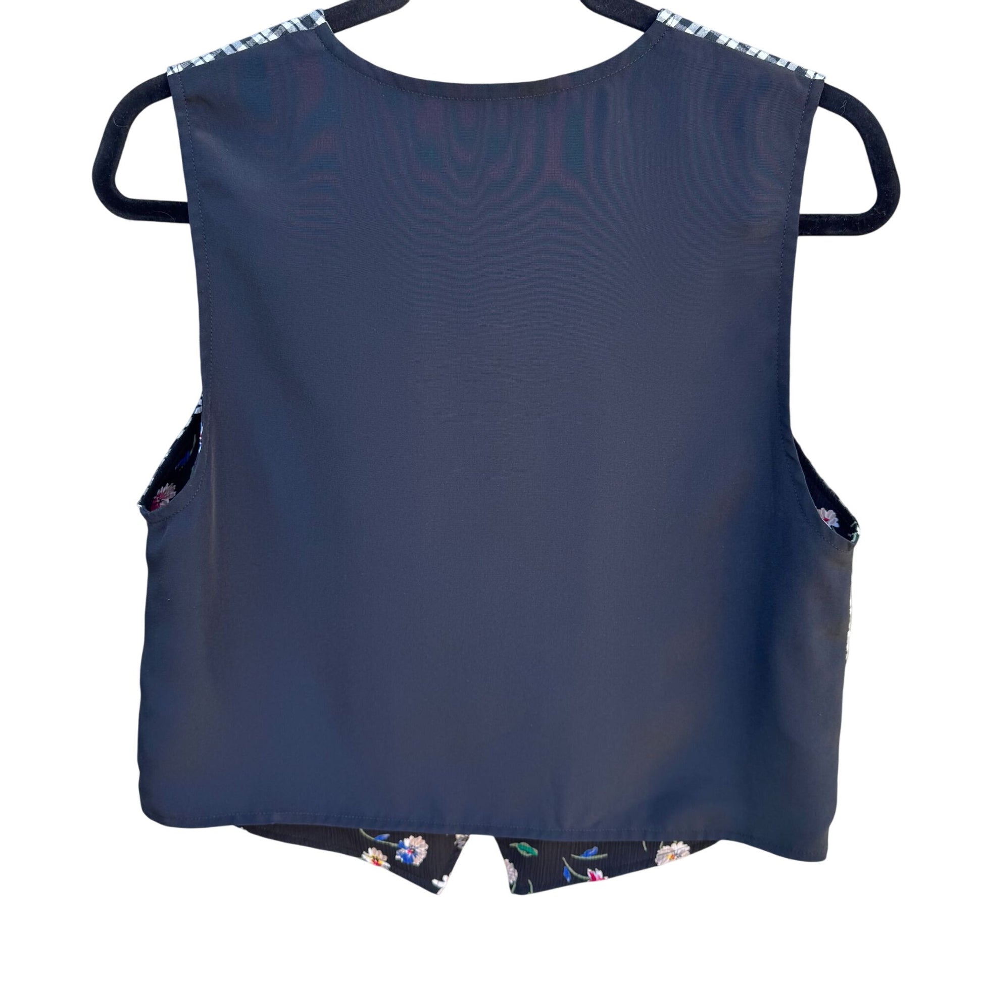 Koret Petites Vintage Floral Reversible Black & Gingham Button-Up Vest Womens 4