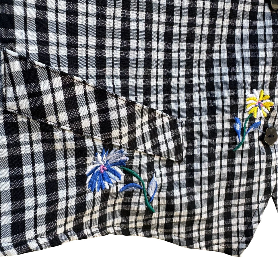 Koret Petites Vintage Floral Reversible Black & Gingham Button-Up Vest Womens 4