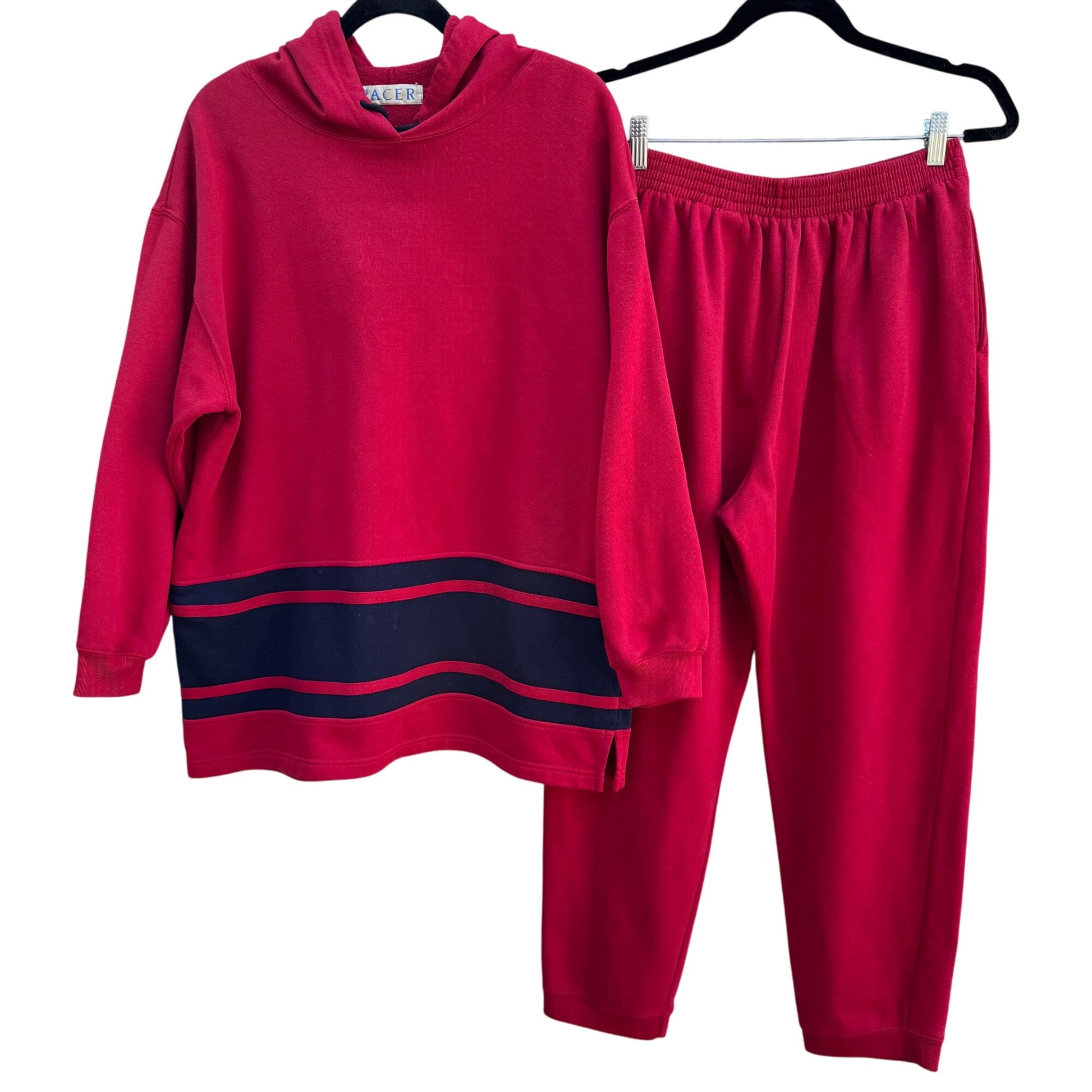 Pacer Vintage Womens Red Blue Colorblock Hooded Oversize Sweatshirt Pants Set M