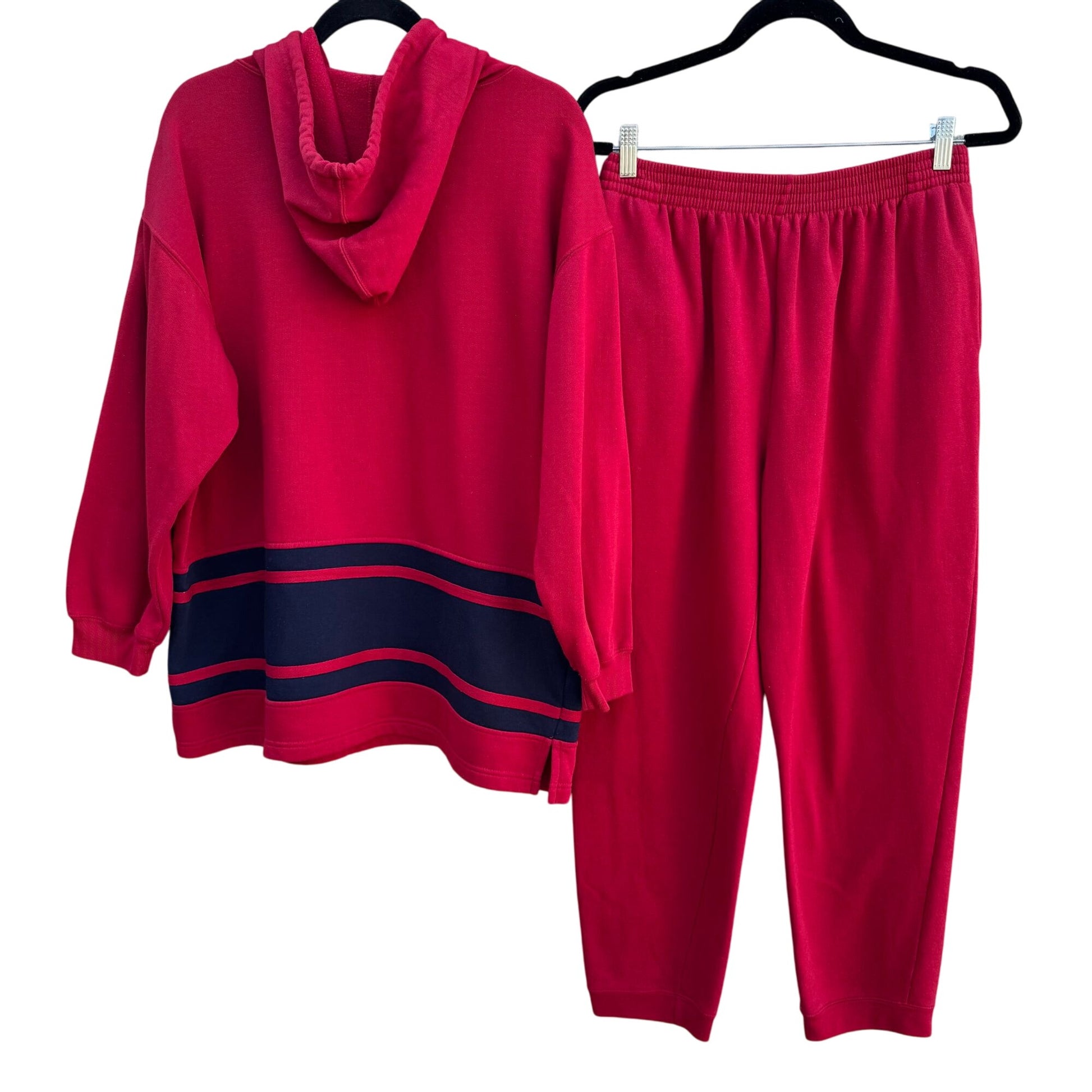 Pacer Vintage Womens Red Blue Colorblock Hooded Oversize Sweatshirt Pants Set M