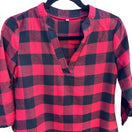 Switch Vintage Red Black Buffalo Plaid Womens V Neck 3/4 Roll Tab Sleeve Work Shirt S 3 image