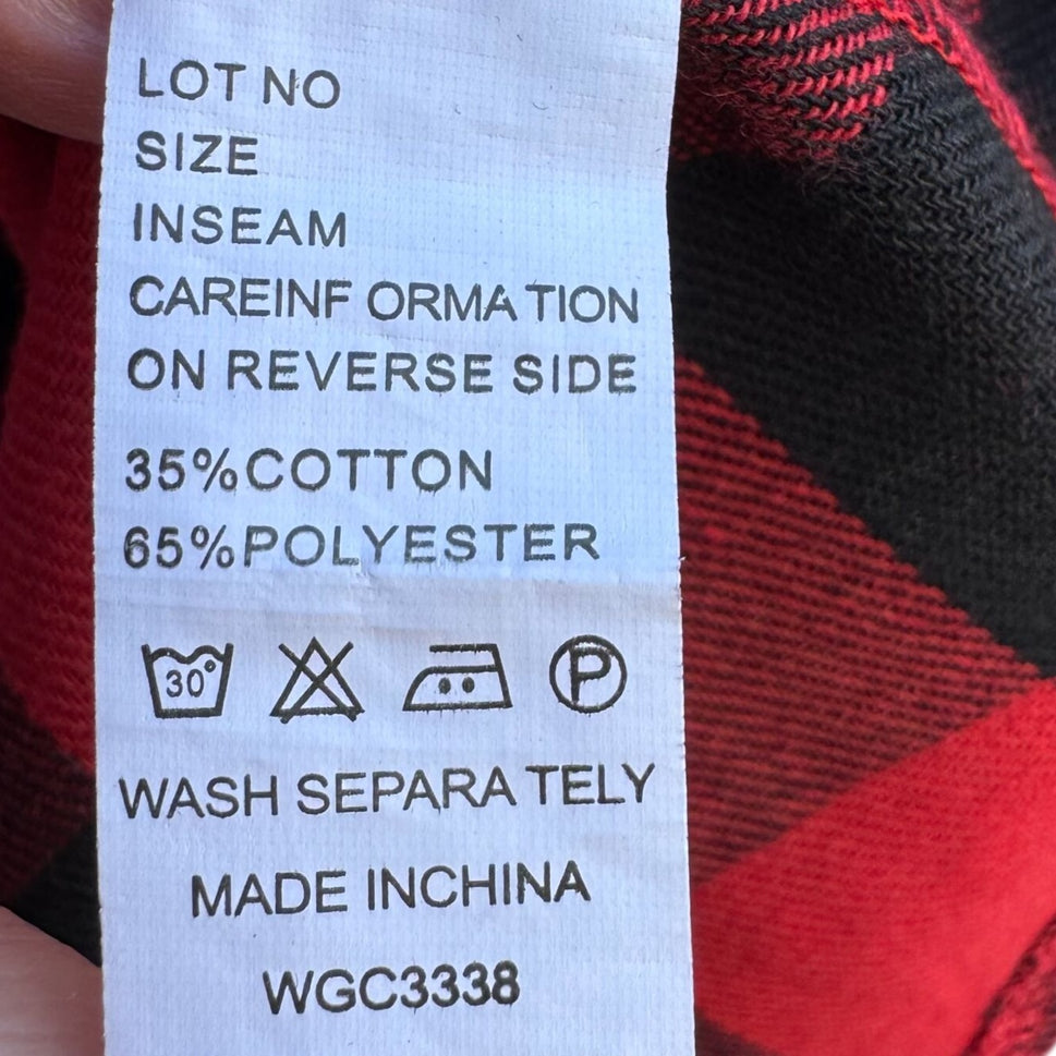 Vintage Red Black Buffalo Plaid Womens V Neck 3/4 Roll Tab Sleeve Work Shirt S