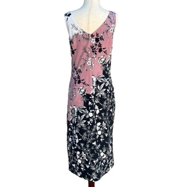 Newport News Sleeveless Floral V Neck Lined Lightweight Pink Black Women's Dress