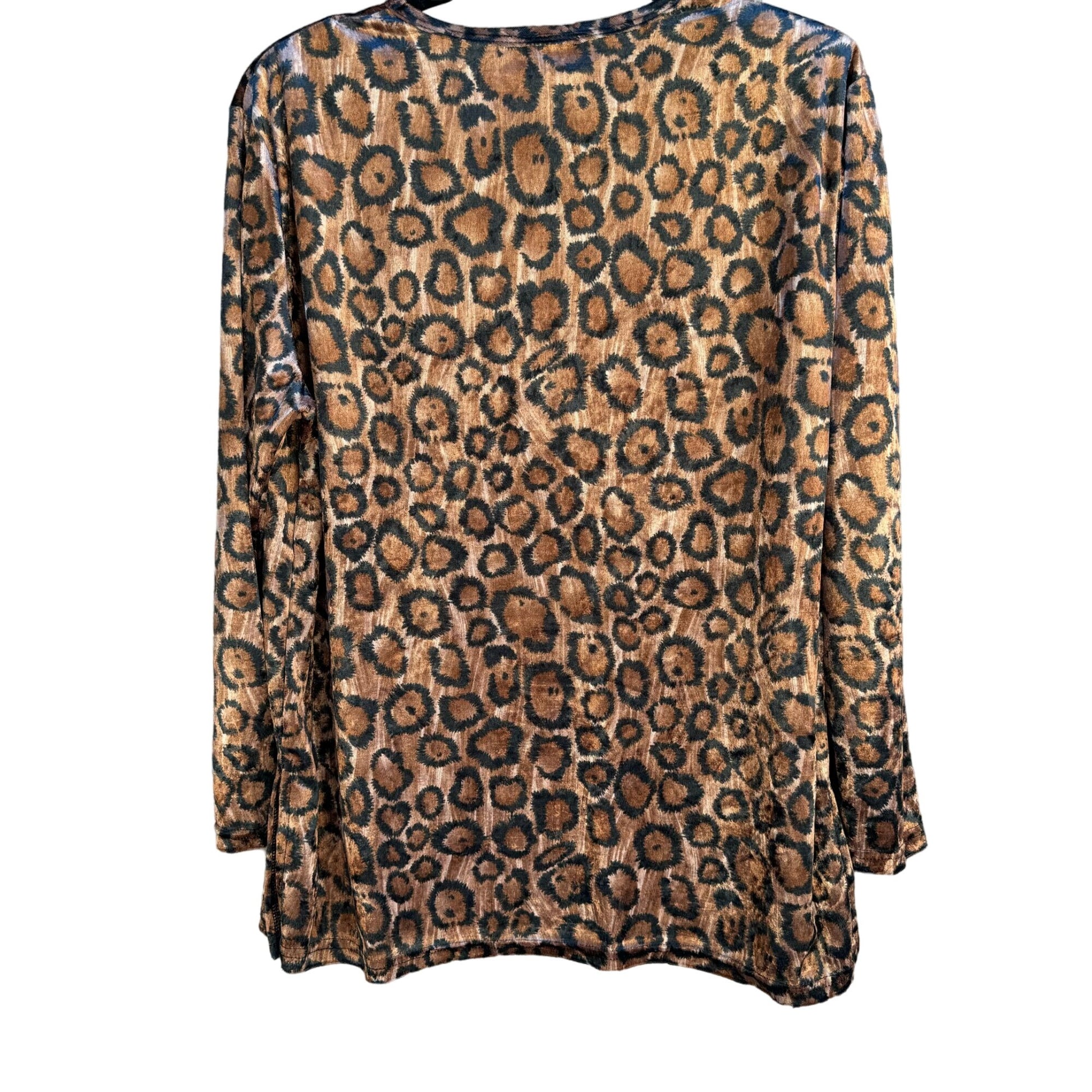 Superline Vintage Women's Velour Retro Leopard Print Long Sleeve Shirt - OS