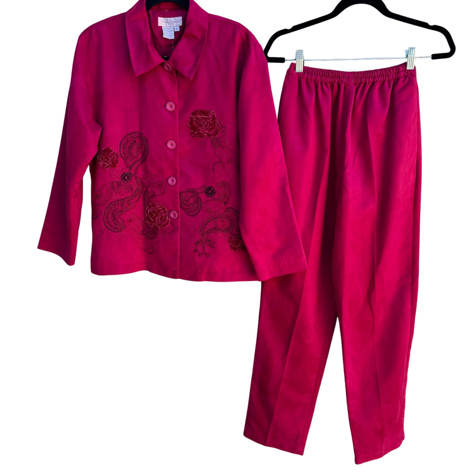 Great Cavalier Vintage Deadstock Womens Pink Floral Embroidered Pantsuit Set S