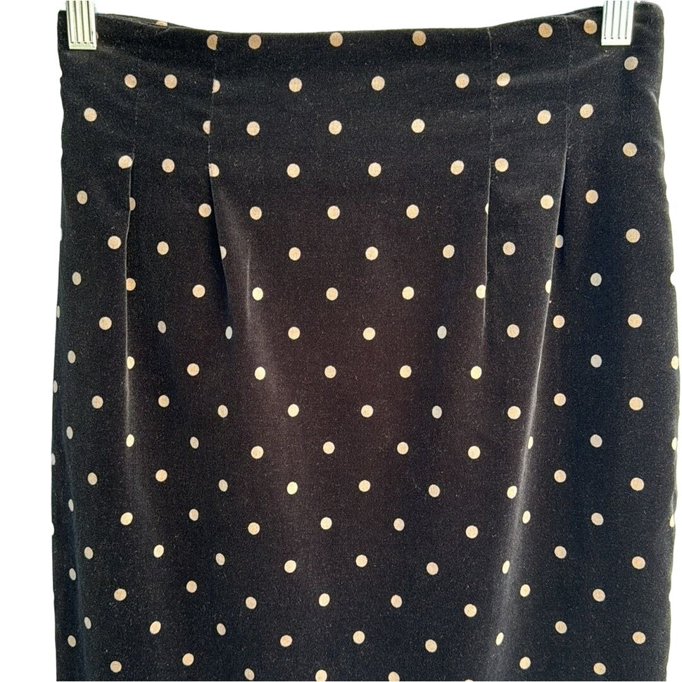 Cathy Hardwick Vintage Women's Black White Velvet Polka Dot Pencil Skirt - Small