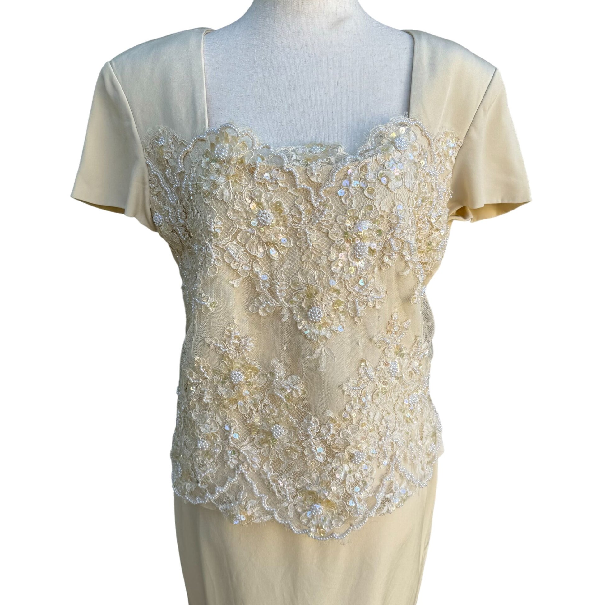 Becky Bisoulis Neiman Marcus Vintage Women's Beaded Lace Cream 3 Piece Dress Set