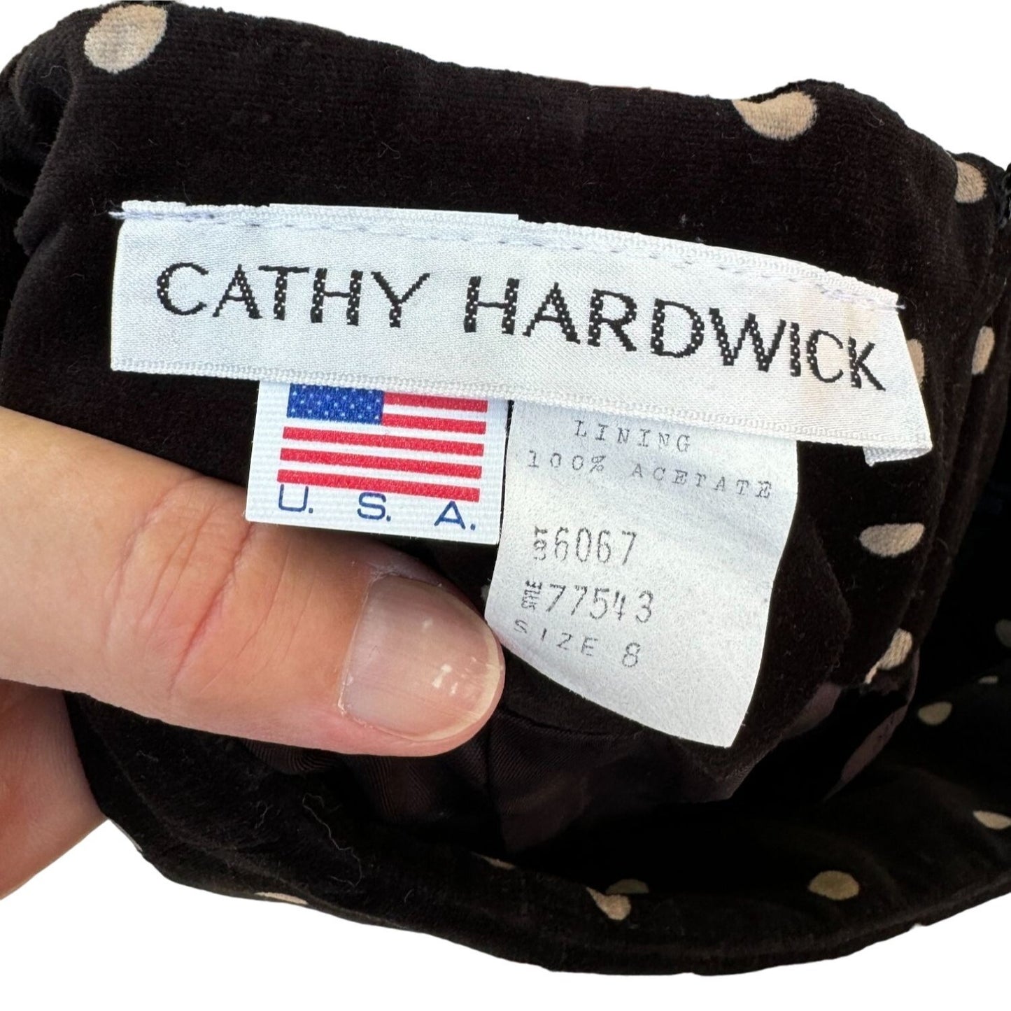 Cathy Hardwick Vintage Women's Black White Velvet Polka Dot Pencil Skirt - Small