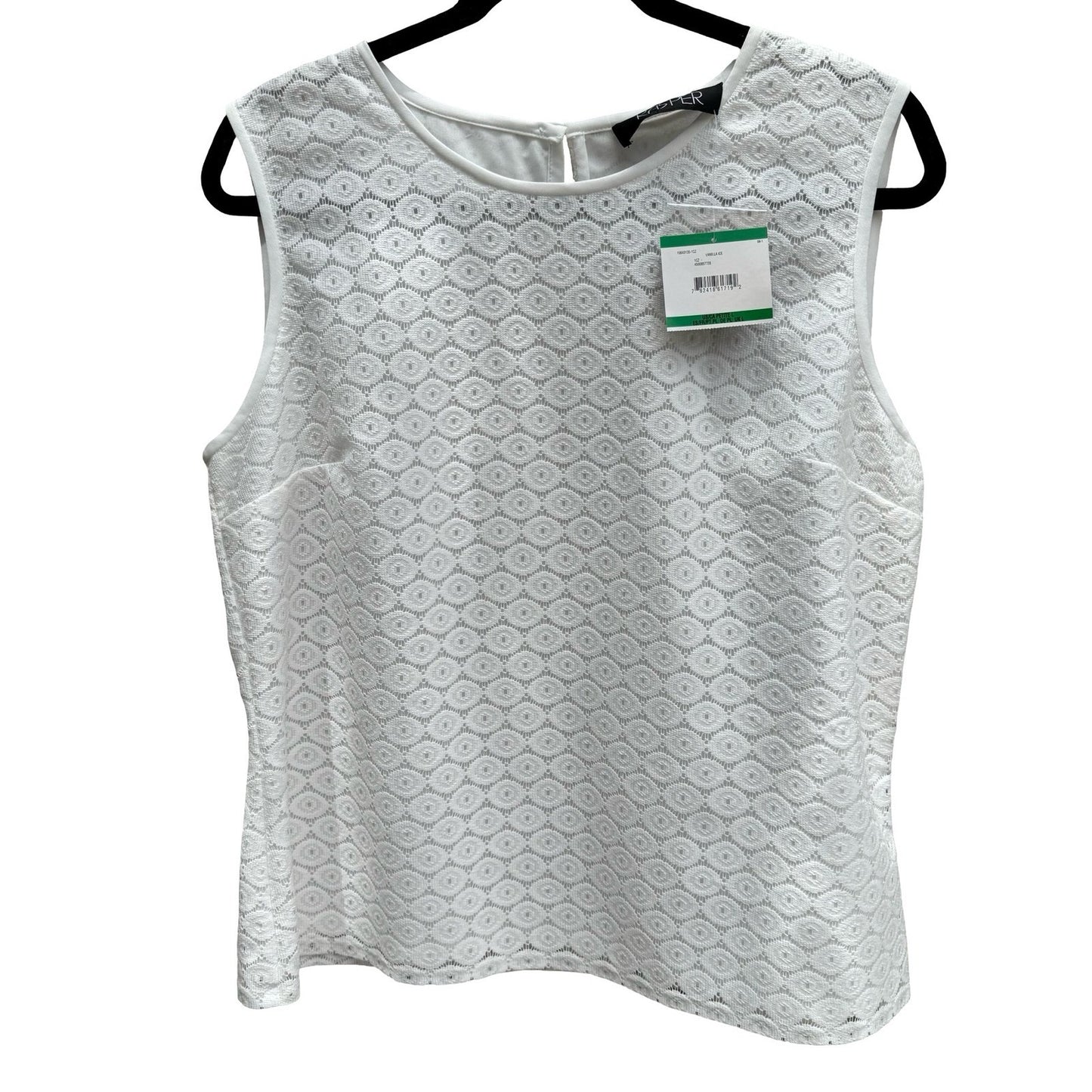 Kasper Womens PL Vanilla Ice White Geometric Eyelet Lace Shell Blouse Minimalist