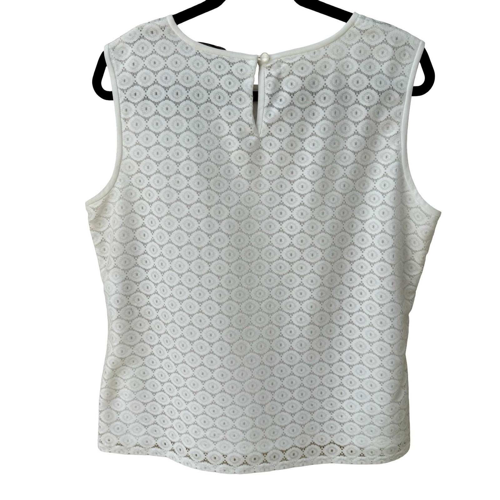 Kasper Womens PL Vanilla Ice White Geometric Eyelet Lace Shell Blouse Minimalist