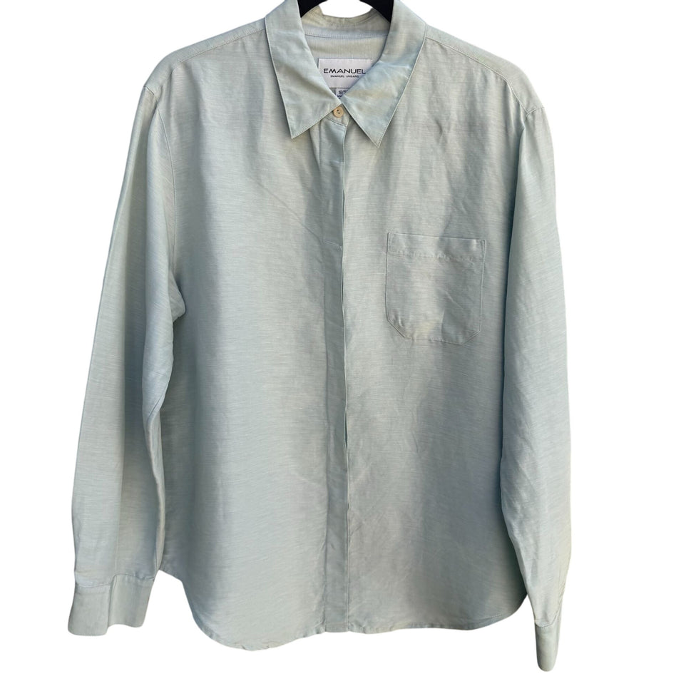 Emanuel Ungaro Vintage Womens Light Blue Green Long Sleeve Button-Up Blouse 16