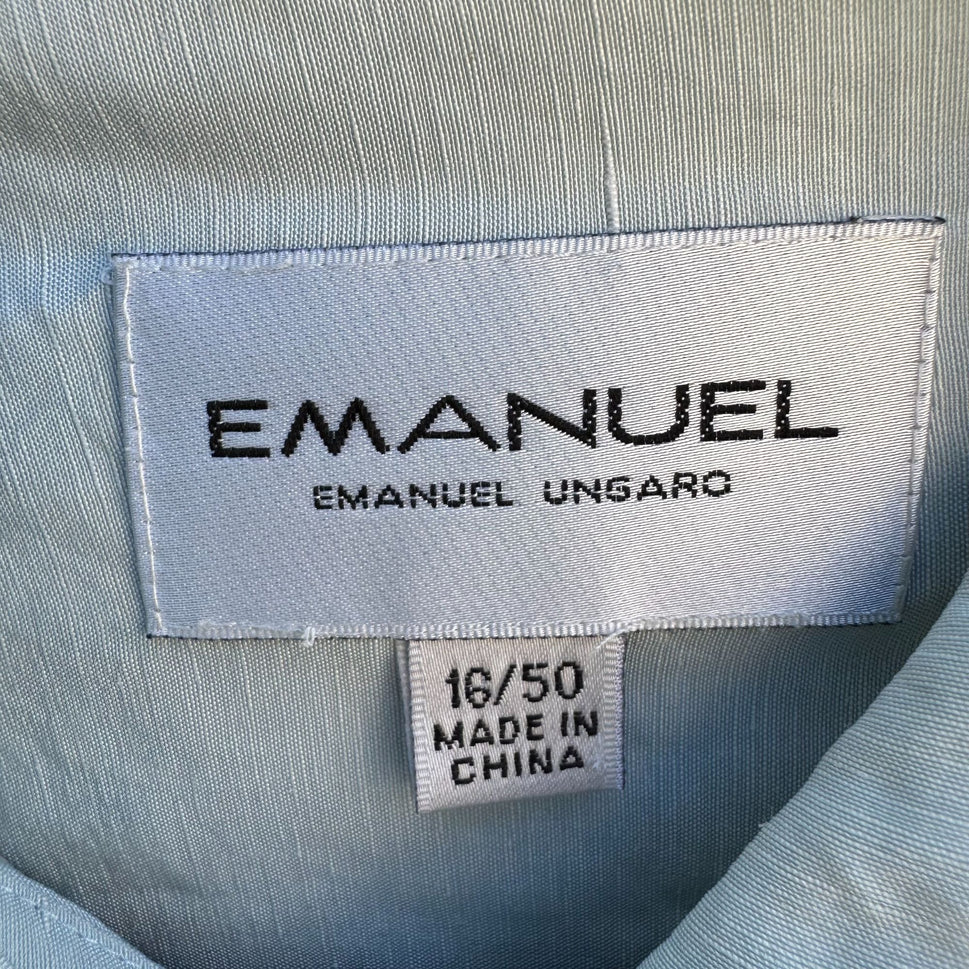 Emanuel Ungaro Vintage Womens Light Blue Green Long Sleeve Button-Up Blouse 16