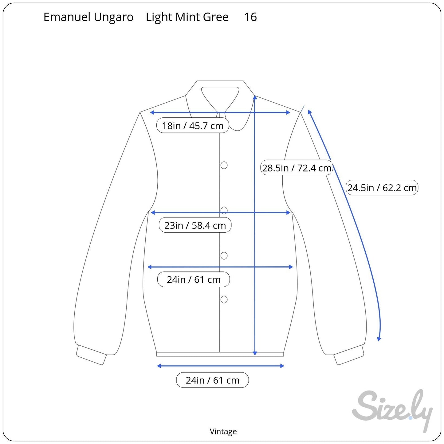 Emanuel Ungaro Vintage Womens Light Blue Green Long Sleeve Button-Up Blouse 16