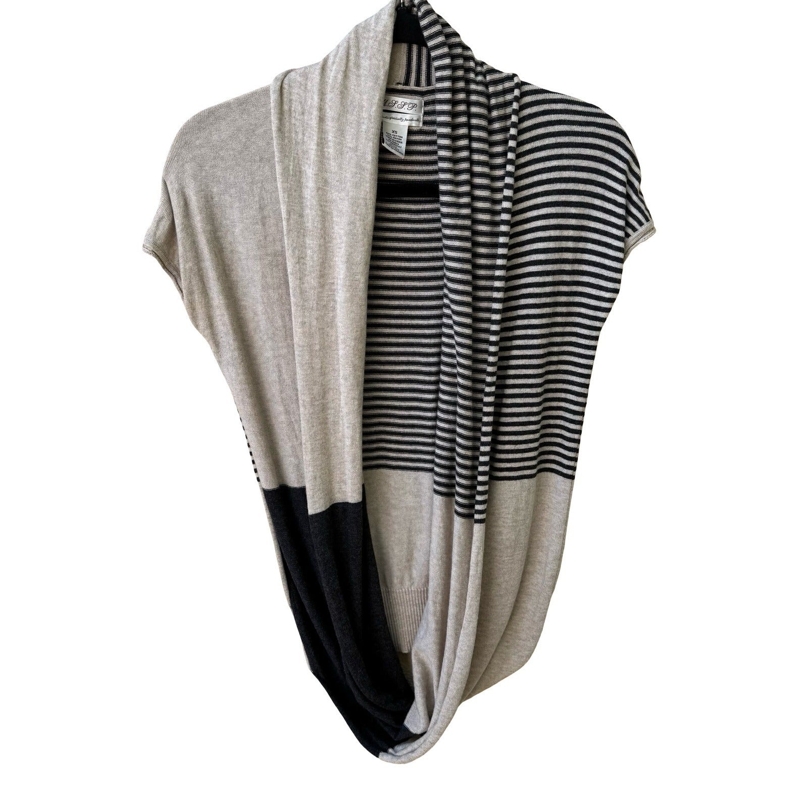 MSSP Max Studio Minimalist Layering Lagenlook Striped Draped Infinity Sweater XS