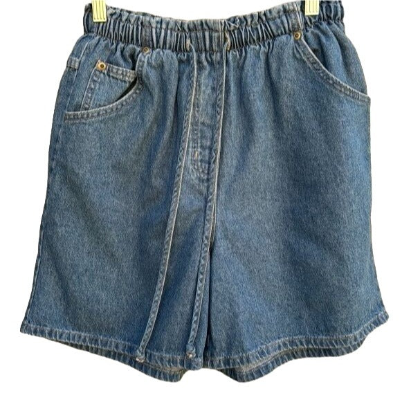 Denim & Co Vintage 80s Retro Elastic Drawstring High Waist Women's Mom Shorts S