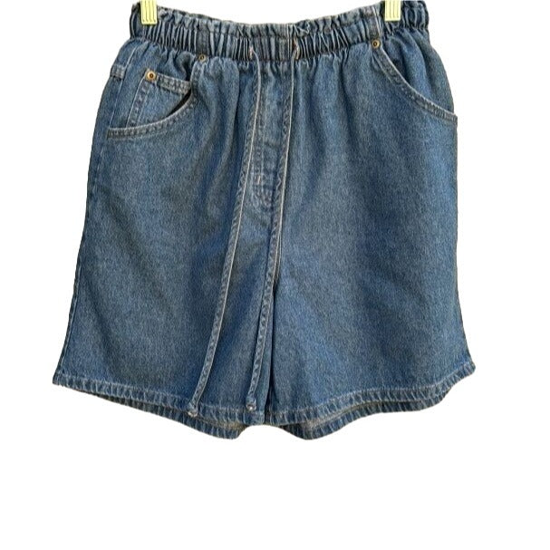 Denim & Co Vintage 80s Retro Elastic Drawstring High Waist Women's Mom Shorts S